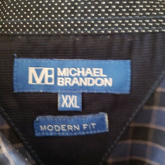 Michael Brandon Modern Fit Men's Navy Blue Plaid Long Sleeve Button Down Shirt - Picture 4 of 4